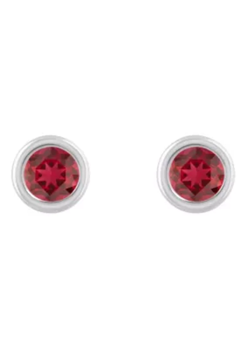 Lab Created Sterling Silver 3mm Round Created Ruby Stud Earrings