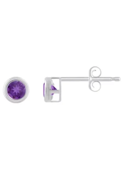 Sterling Silver 3mm Round Amethyst Stud Earrings