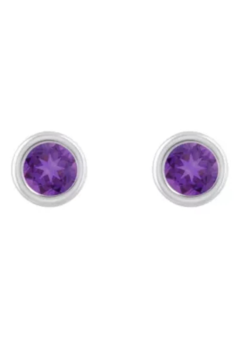 Sterling Silver 3mm Round Amethyst Stud Earrings