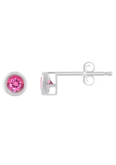 Sterling Silver 3mm Round Pink Topaz Stud Earrings