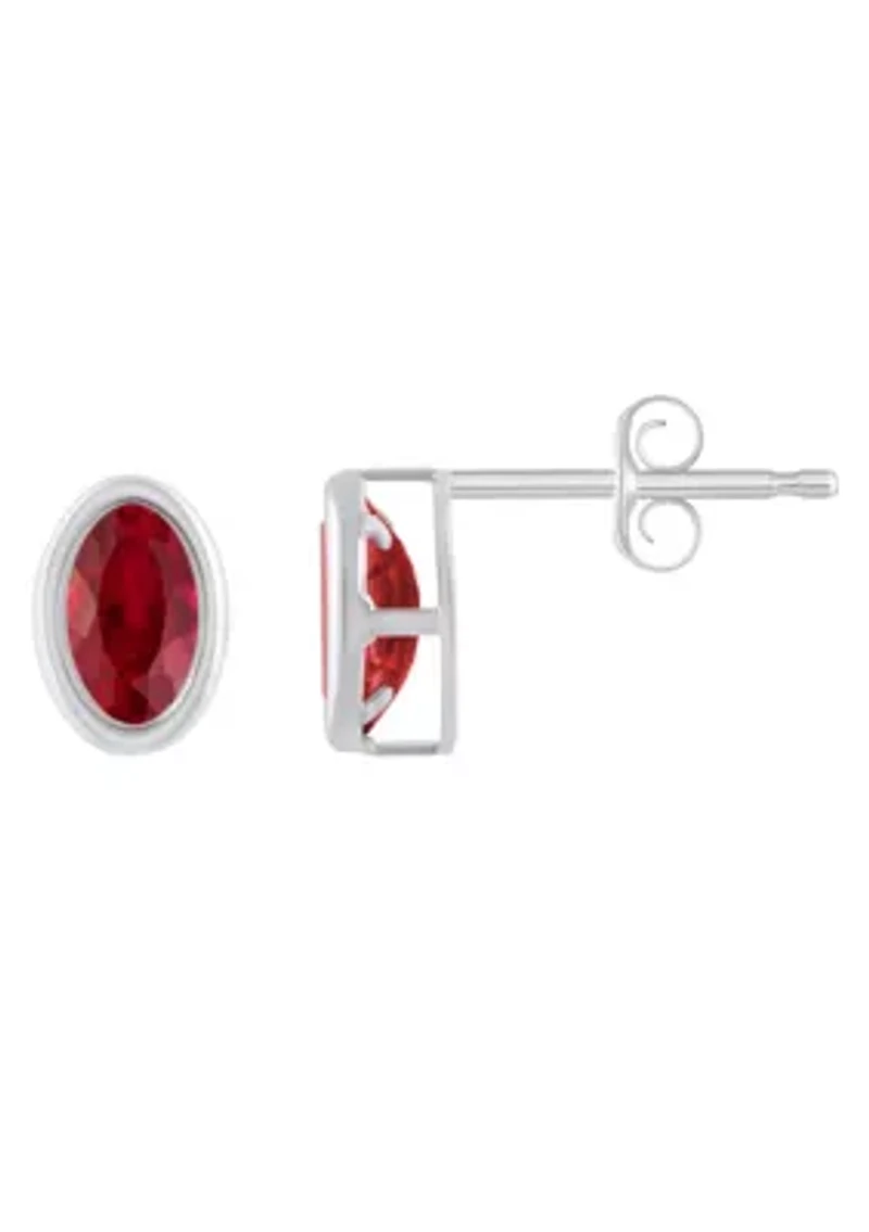 Lab Created Sterling Silver 6x4mm Oval Created Ruby Stud Earrings