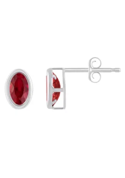 Lab Created Sterling Silver 6x4mm Oval Created Ruby Stud Earrings