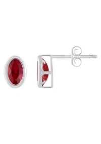 Lab Created Sterling Silver 6x4mm Oval Created Ruby Stud Earrings