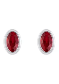 Lab Created Sterling Silver 6x4mm Oval Created Ruby Stud Earrings