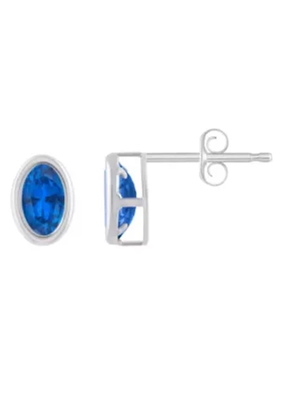 Lab Created Sterling Silver 6x4mm Oval Created Sapphire Stud Earrings