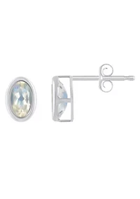 Sterling Silver 6x4mm Oval Moonstone Stud Earrings
