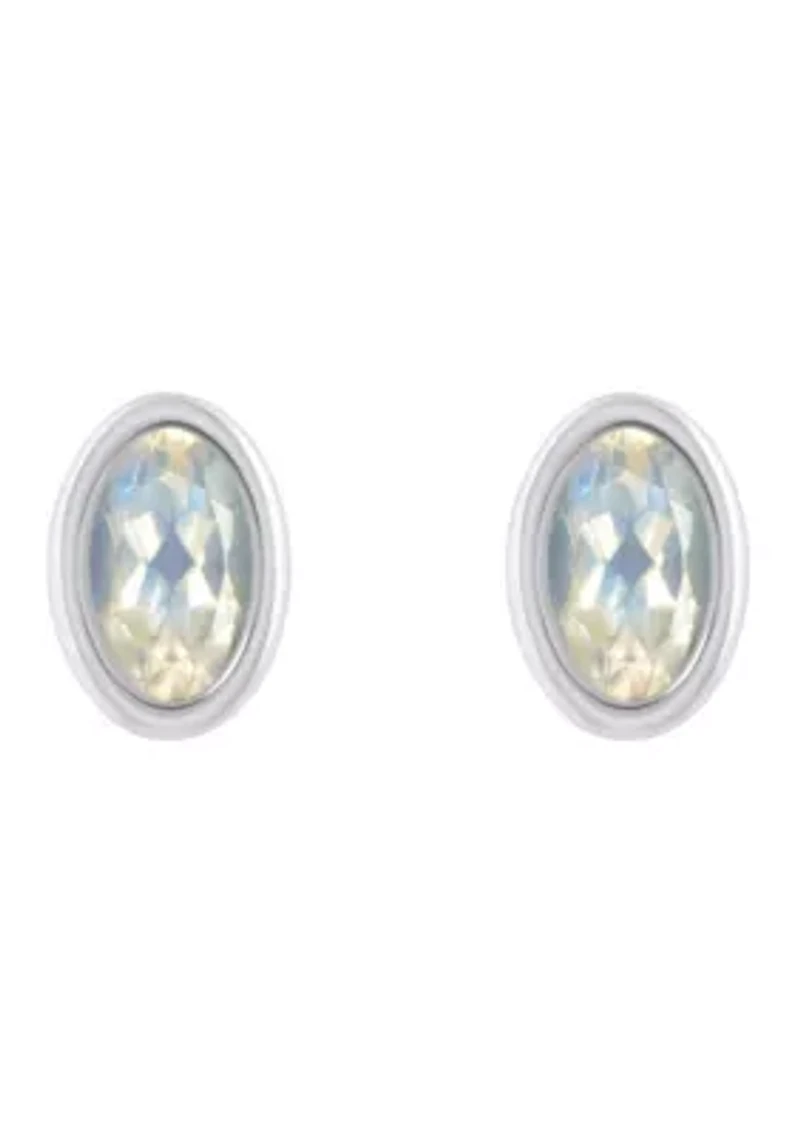 Sterling Silver 6x4mm Oval Moonstone Stud Earrings