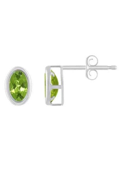 Sterling Silver 6x4mm Oval Peridot Stud Earrings