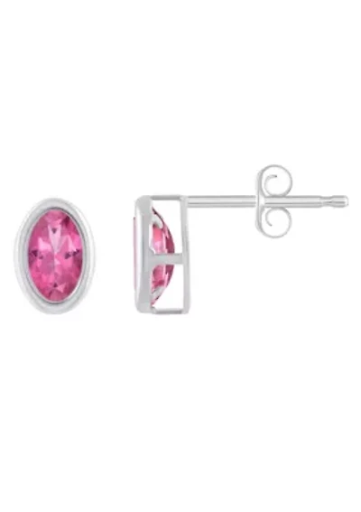 Sterling Silver 6x4mm Oval Pink Topaz Stud Earrings