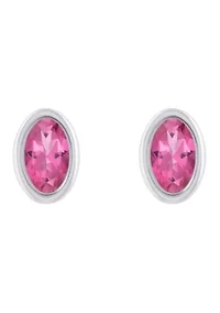 Sterling Silver 6x4mm Oval Pink Topaz Stud Earrings