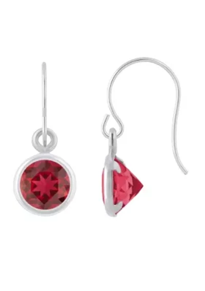 Lab Created Sterling Silver 5mm Round Created Ruby Drop Earrings