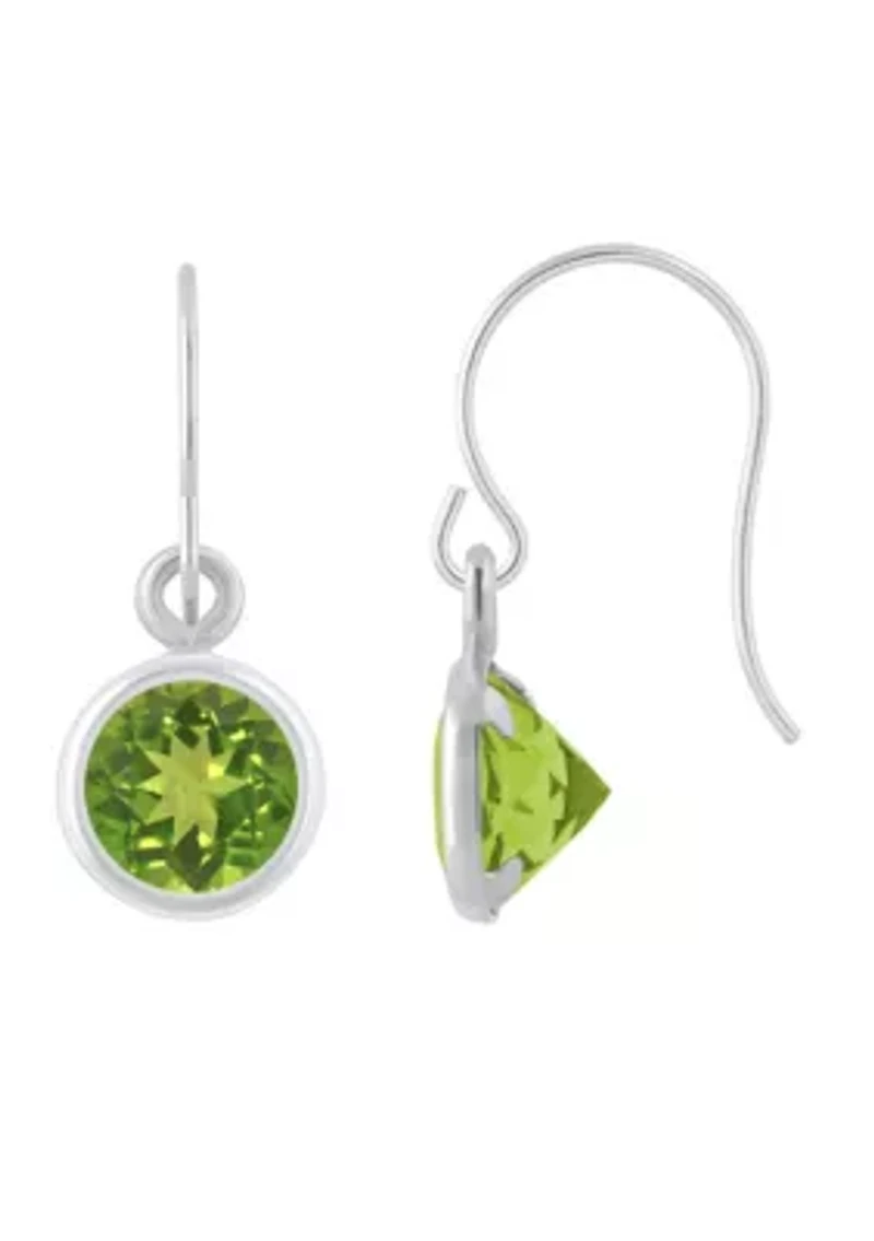 Sterling Silver 5mm Round Peridot Drop Earrings
