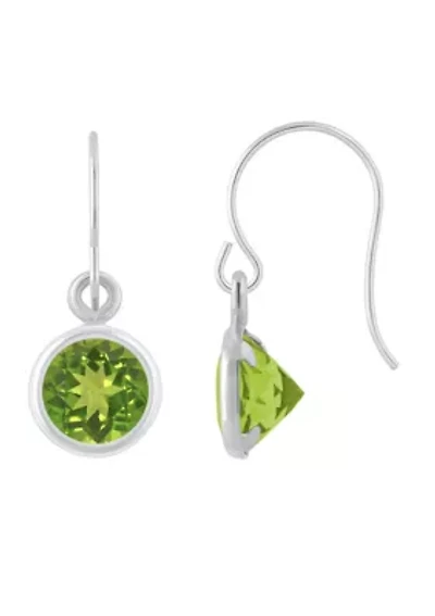 Sterling Silver 5mm Round Peridot Drop Earrings