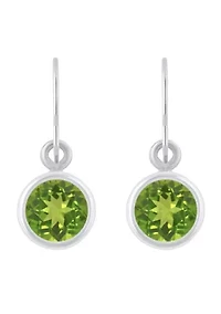 Sterling Silver 5mm Round Peridot Drop Earrings
