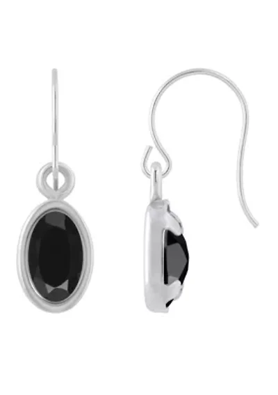 Sterling Silver 6x4mm Oval Black Onyx Drop Earrings