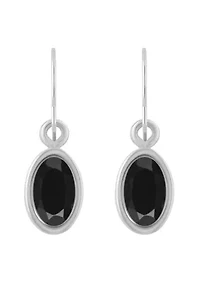 Sterling Silver 6x4mm Oval Black Onyx Drop Earrings