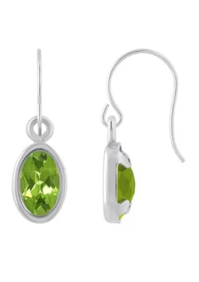 Sterling Silver 6x4mm Oval Peridot Drop Earrings