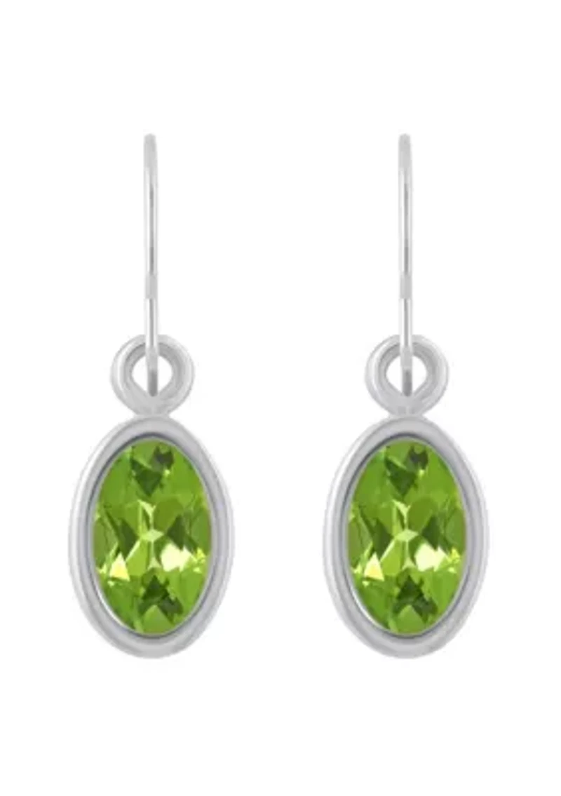 Sterling Silver 6x4mm Oval Peridot Drop Earrings