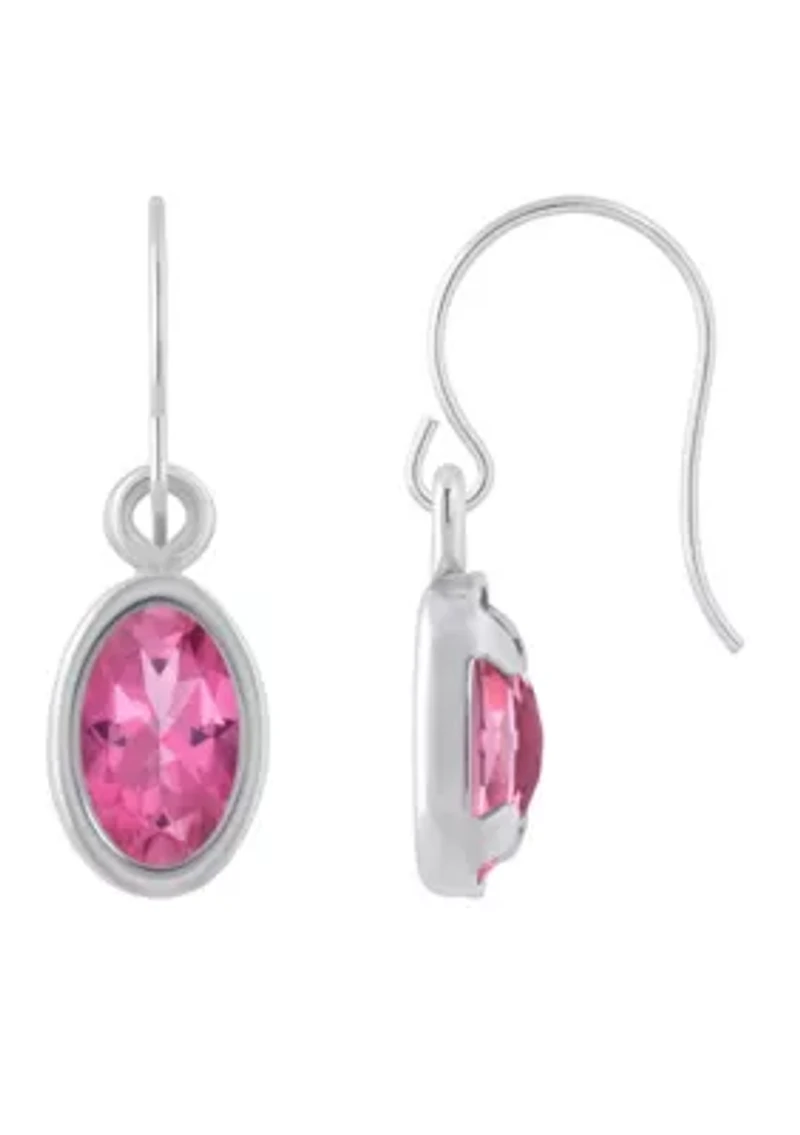 Sterling Silver 6x4mm Oval Pink Topaz Drop Earrings