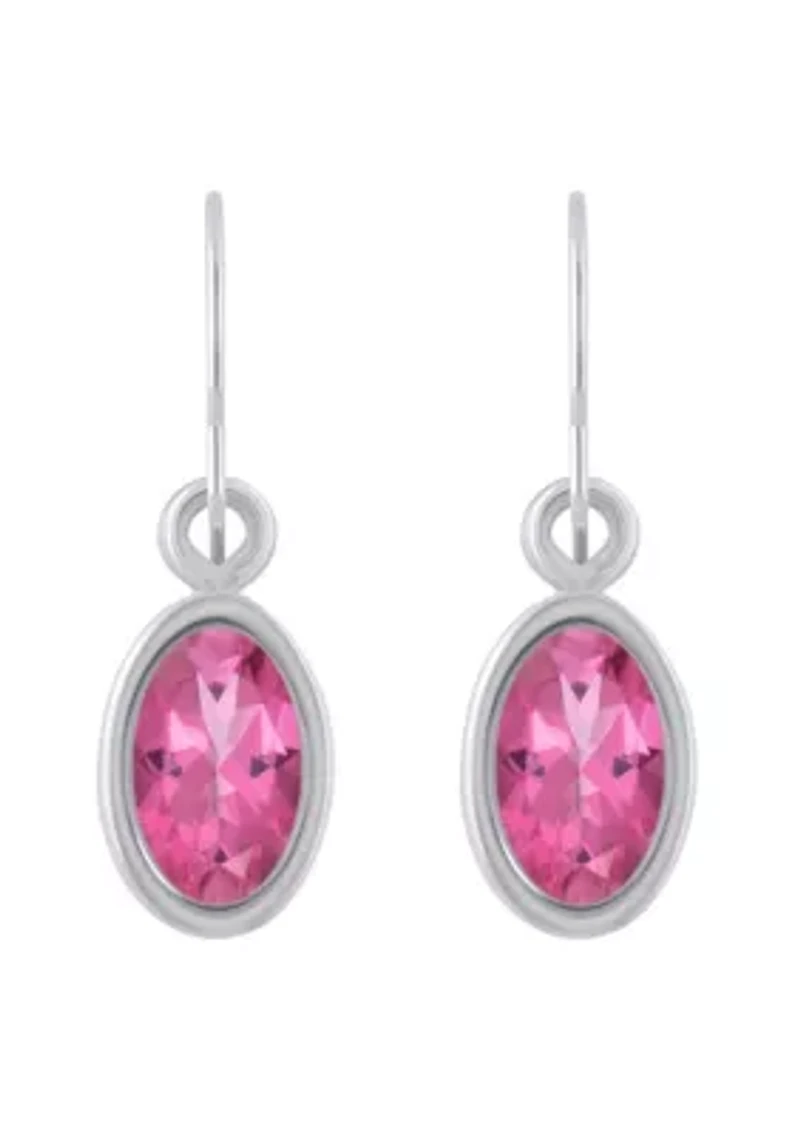 Sterling Silver 6x4mm Oval Pink Topaz Drop Earrings