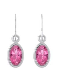 Sterling Silver 6x4mm Oval Pink Topaz Drop Earrings