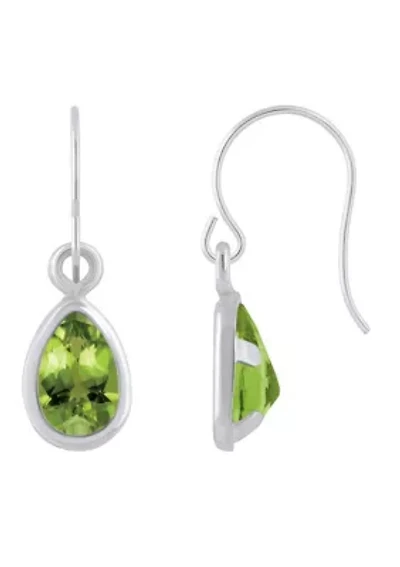 Sterling Silver 6x4mm Pear Shape Peridot Drop Earrings