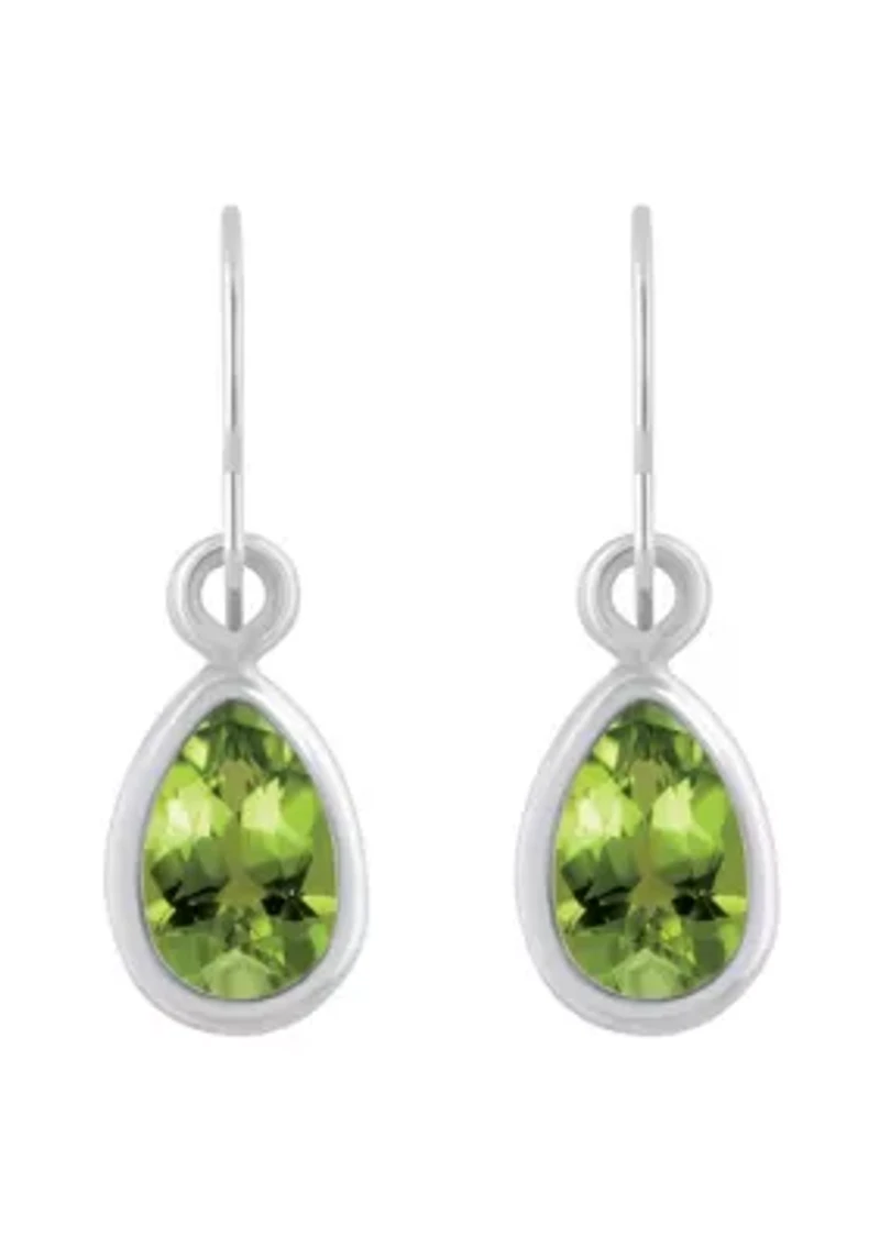 Sterling Silver 6x4mm Pear Shape Peridot Drop Earrings