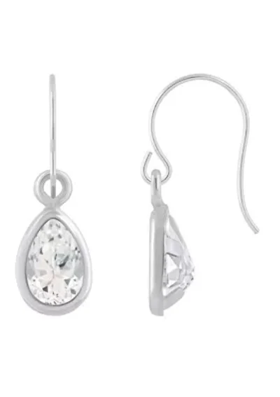 Sterling Silver 6x4mm Pear Shape White Topaz Drop Earrings