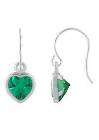 Lab Created Sterling Silver 5mm Heart Shape Created Emerald Drop Earrings