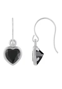 Sterling Silver 5mm Heart Shape Black Onyx Drop Earrings