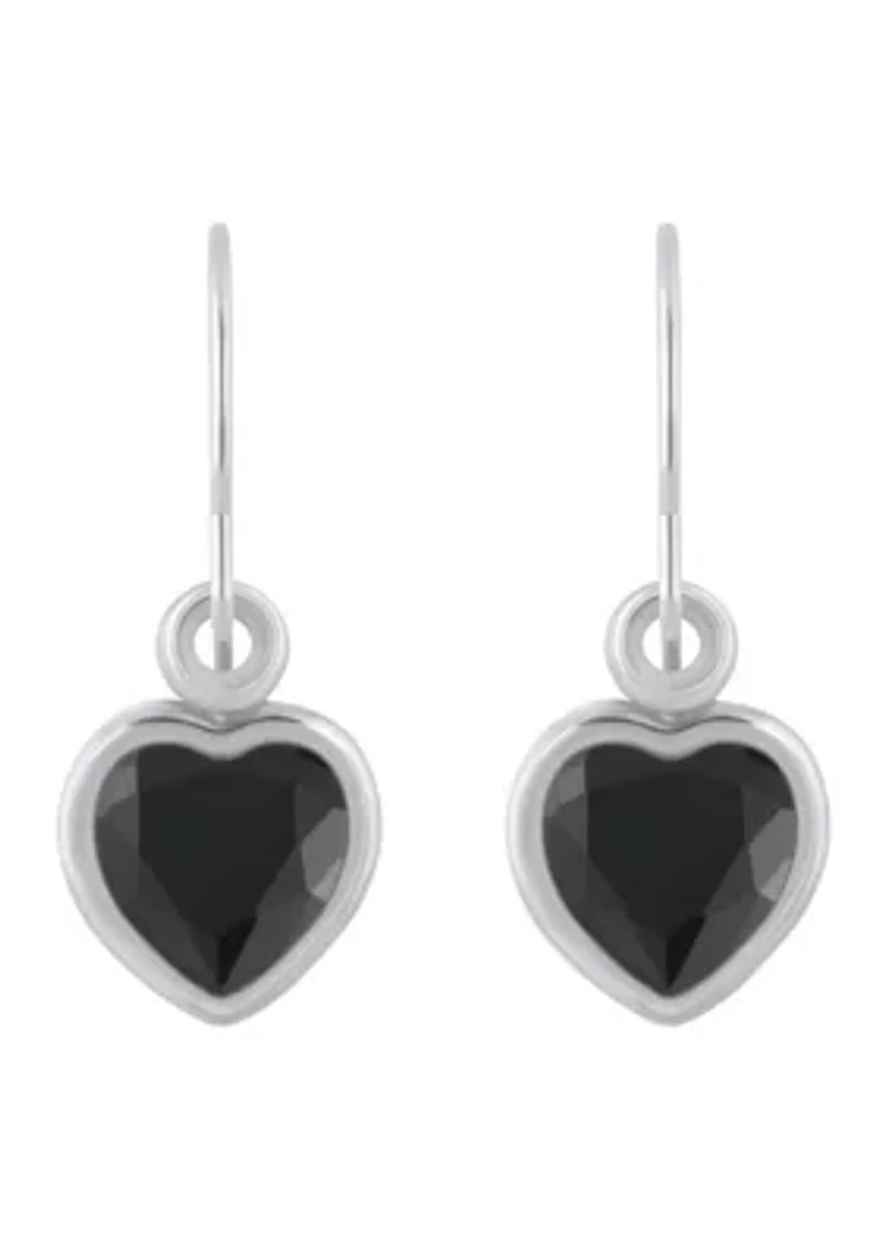 Sterling Silver 5mm Heart Shape Black Onyx Drop Earrings