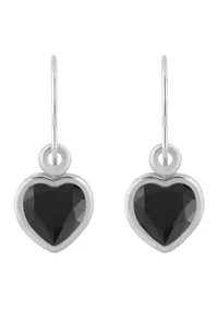 Sterling Silver 5mm Heart Shape Black Onyx Drop Earrings
