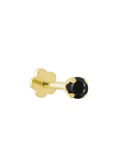 14K Yellow Gold 3mm Round Black Onyx Labret Earring