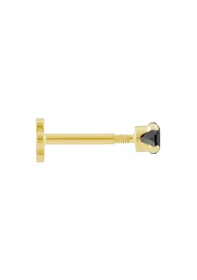 14K Yellow Gold 3mm Round Black Onyx Labret Earring