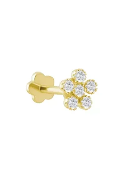 14K Yellow Gold White Topaz Flower Cluster Labret Earring