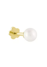 14K Yellow Gold 4mm Round Pearl Labret Earring