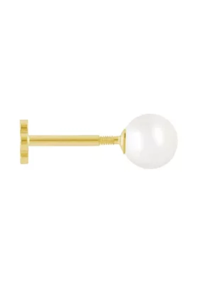 14K Yellow Gold 4mm Round Pearl Labret Earring