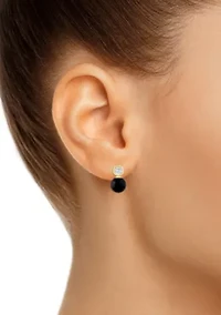 10K Yellow Gold 5mm Sphere Black Onyx & White Topaz Accents Drop Earrings