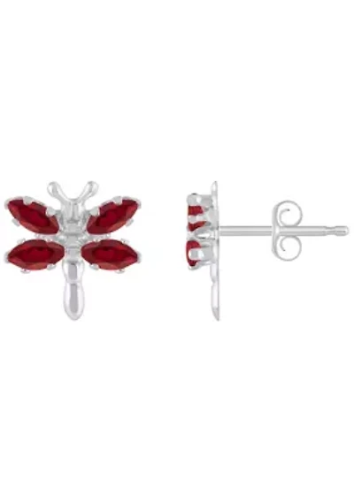 Lab Created Sterling Silver Created Ruby Dragonfly Stud Earrings