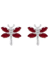 Lab Created Sterling Silver Created Ruby Dragonfly Stud Earrings