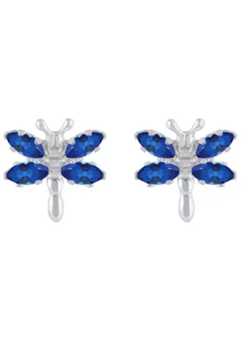 Lab Created Sterling Silver Created Sapphire Dragonfly Stud Earrings