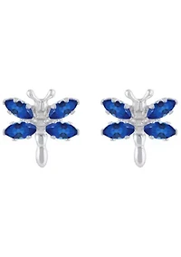 Lab Created Sterling Silver Created Sapphire Dragonfly Stud Earrings