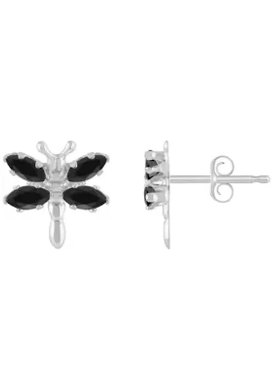 Sterling Silver Black Onyx Dragonfly Stud Earrings