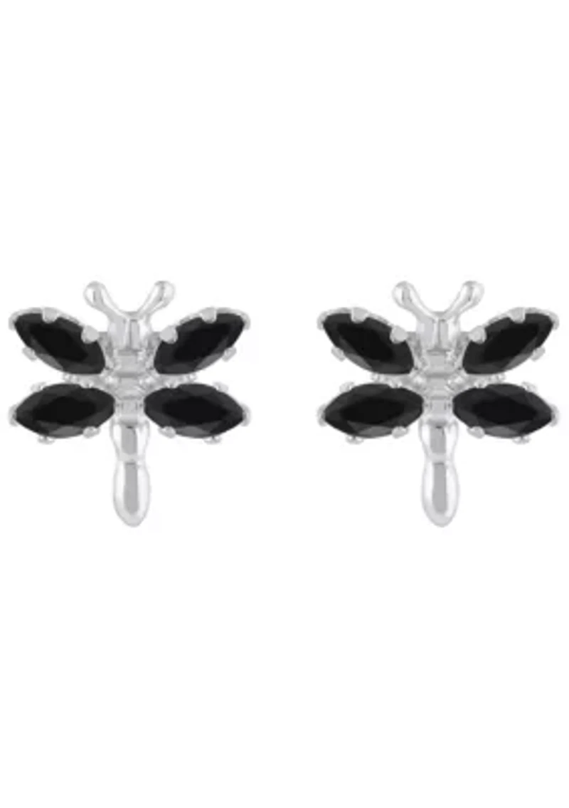 Sterling Silver Black Onyx Dragonfly Stud Earrings
