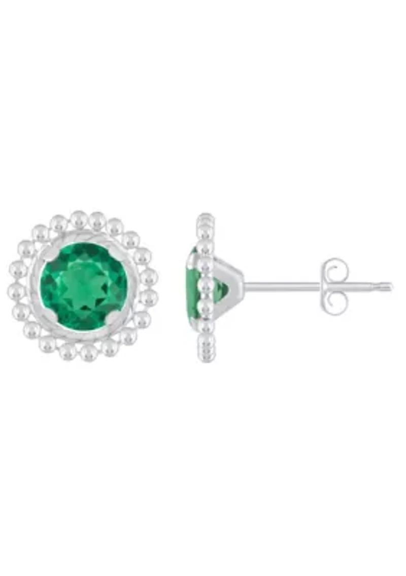 Lab Created Sterling Silver 5mm Round Created Emerald Beaded Martini Stud Earrings