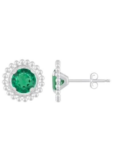 Lab Created Sterling Silver 5mm Round Created Emerald Beaded Martini Stud Earrings