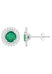 Lab Created Sterling Silver 5mm Round Created Emerald Beaded Martini Stud Earrings