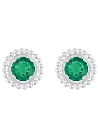 Lab Created Sterling Silver 5mm Round Created Emerald Beaded Martini Stud Earrings