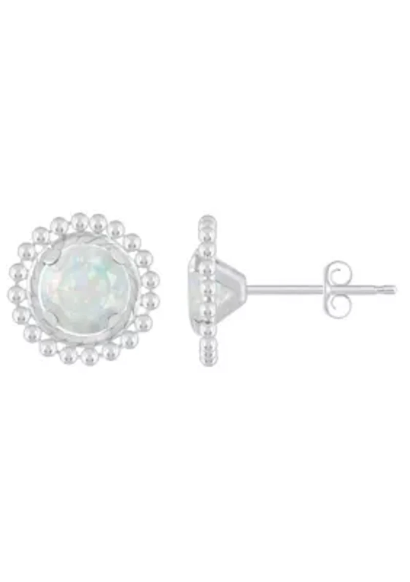 Lab Created Sterling Silver 5mm Round Created Opal Beaded Martini Stud Earrings