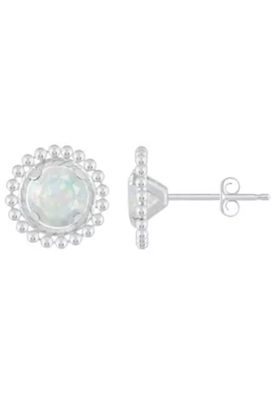 Lab Created Sterling Silver 5mm Round Created Opal Beaded Martini Stud Earrings